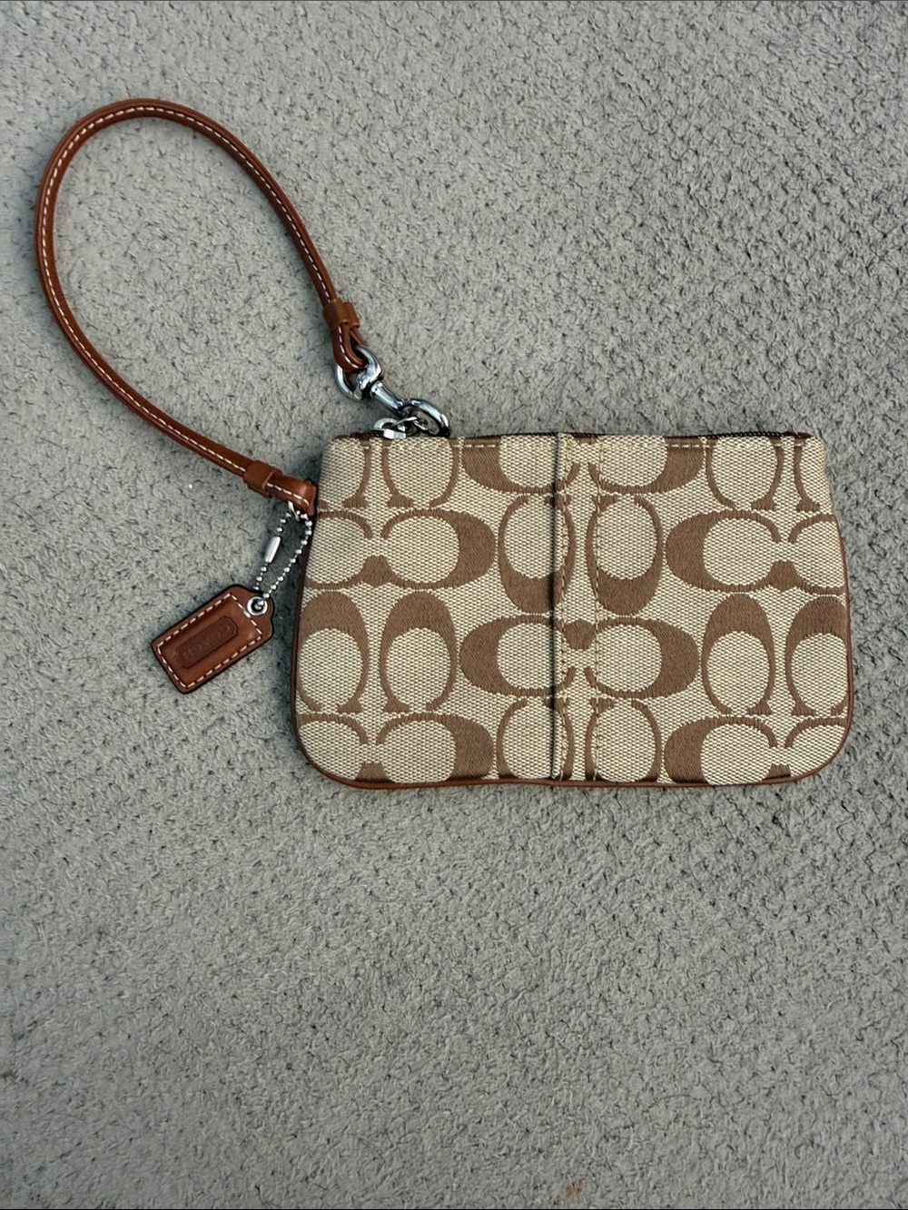 Coach Signature Canvas Wristlet in Tan and Brown
